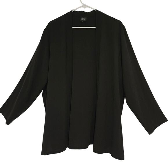 Eileen Fisher 100% Silk Flowy Open Front Black Minimalist Lagenlook Jacket
